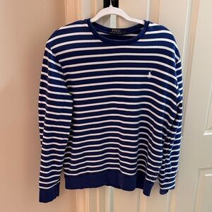 Polo by Ralph Lauren Men's Navy and White Striped Crewneck Sweater